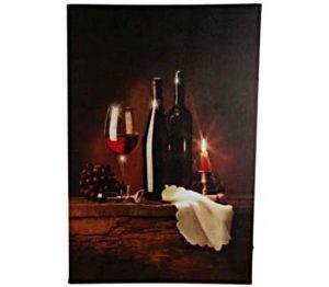 WINE WITH CORKSCREW SCENE 60CM X 40CM LED CANVAS WALL DECORATION WITH LIGHT PICTURE
