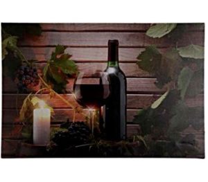 WINE WITH LEAFS SCENE 60CM X 40CM LED CANVAS WALL DECORATION WITH LIGHT PICTURE