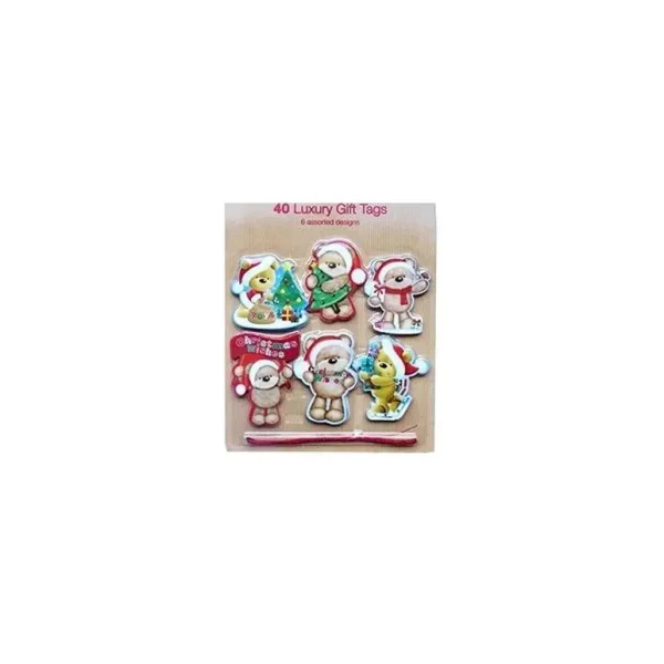 LUXURY CHRISTMAS BEARS GIFT TAGS PACK OF 40