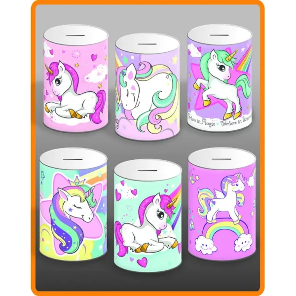 UNICORN MONEY TINS ASSORTED BELIEVE IN MAGIC 150MMX100MM