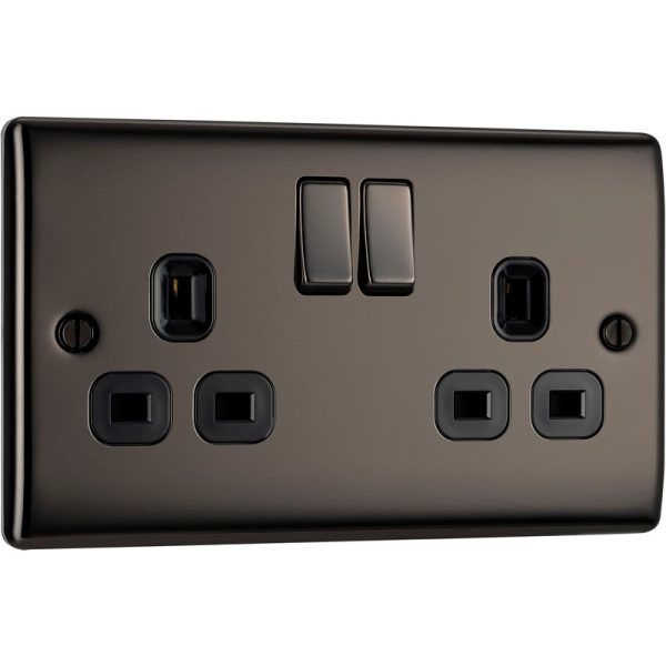BG BLACK NICKEL 2 GANG SWITCH SOCKET