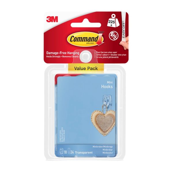 COMMAND CLEAR MINI HOOKS 18PC