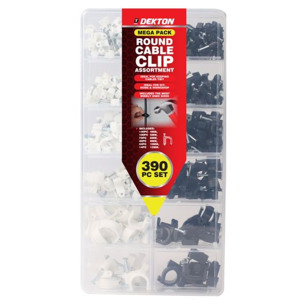 DEKTON ROUND CABLE CLIP ASSORTMENT 390PCS
