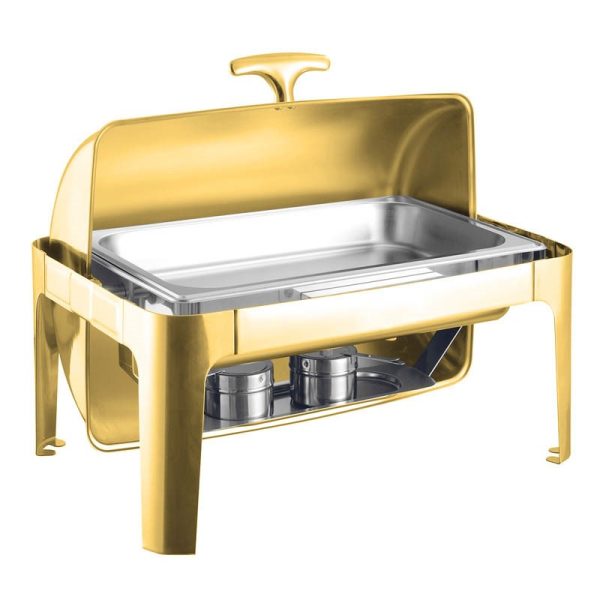 CHAFING DISH RECTANGULAR WITH ROLLING TOP GOLD 9 LITRE