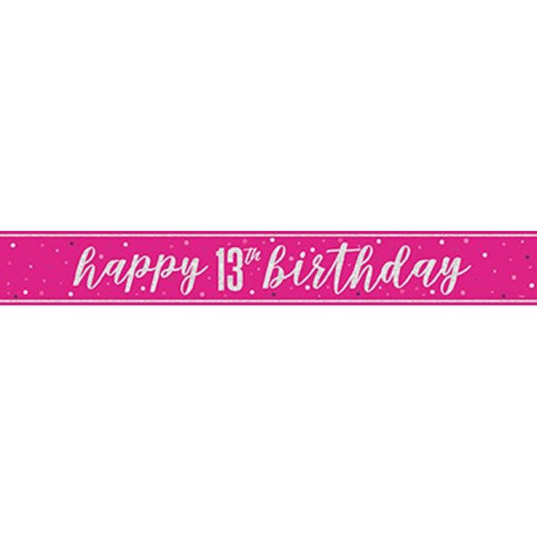 HAPPY 13TH BIRTHDAY BANNER PINK 9FT