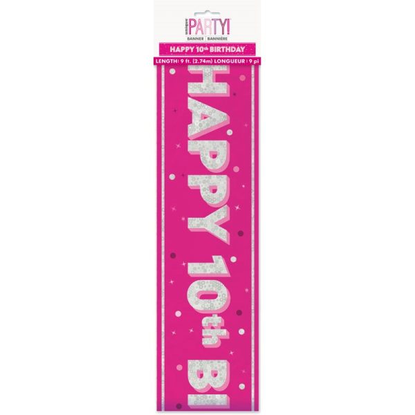 HAPPY 10TH BIRTHDAY BANNER PINK 9FT