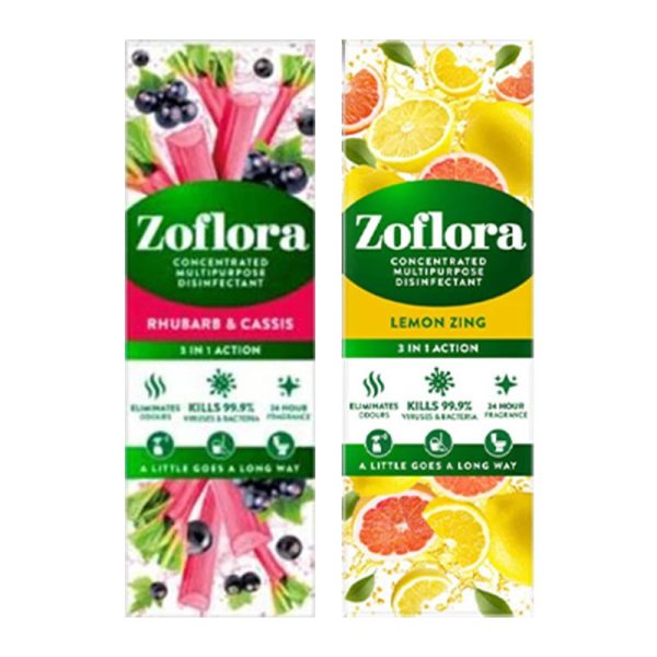 ZOFLORA ASSORTED RHUBARB & LEMON 250ML PACK OF 8