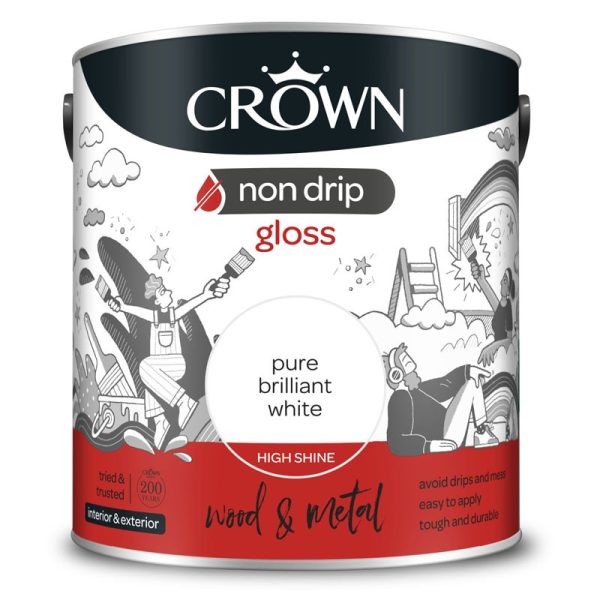CROWN PAINTS NON DRIP GLOSS WHITE 2.5LITRE