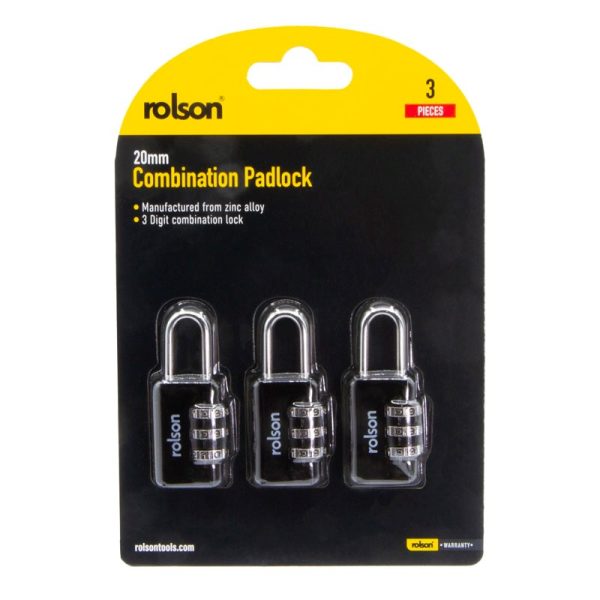 ROLSONS COMBINATION PADLOCK 3PC 20MM
