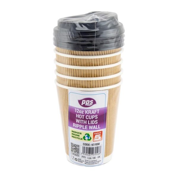 PPS DRINK CUPS RIPPLE WITH LIDS 120Z 5PC