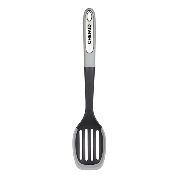 CHEF AID SLOTTED SPOON NYLON HEAD & SILICONE EDGE