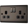 BG BLACK NICKEL 2 GANG SWITCH SOCKET