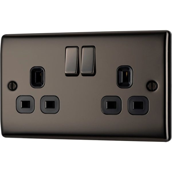 BG BLACK NICKEL 2 GANG SWITCH SOCKET