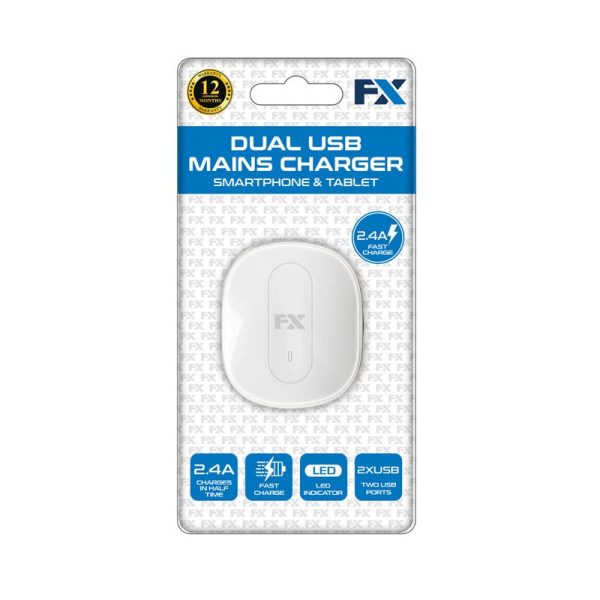 FX mainscharger dual usb 2.4amp
