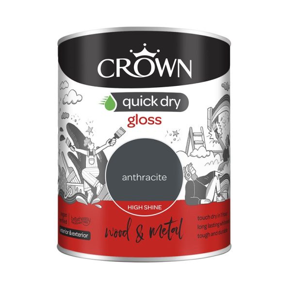 CROWN PAINTS QUICK DRY GLOSS ANTHRACITE 750ML