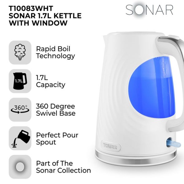 TOWER 1.7LTR SONAR KETTLE WHITE