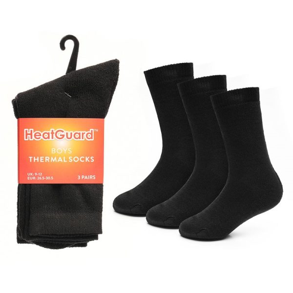 BOYS THERMAL 3 SOCKS BLACK PACK OF 12