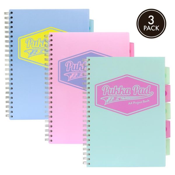 PUKKA PASTEL A4 PROJECT BOOK PACK OF 3