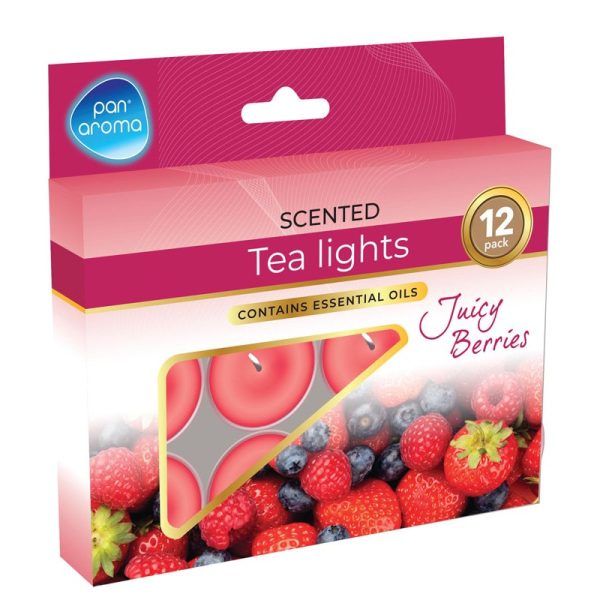 PAN AROMA COLOUR TEALIGHTS PACK OF 12 JUICY BERRIES