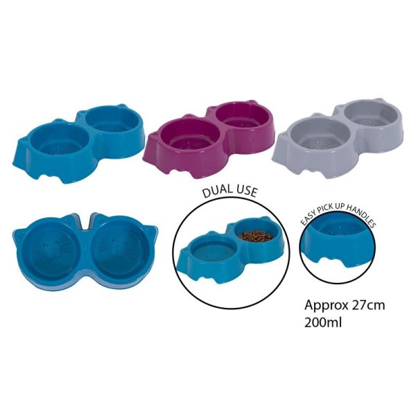 WORLD OF PETS DOUBLE PET BOWL 27CM ASSORTED