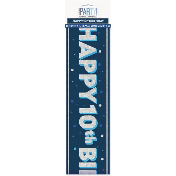 HAPPY 10TH BIRTHDAY BANNER BLUE 9FT