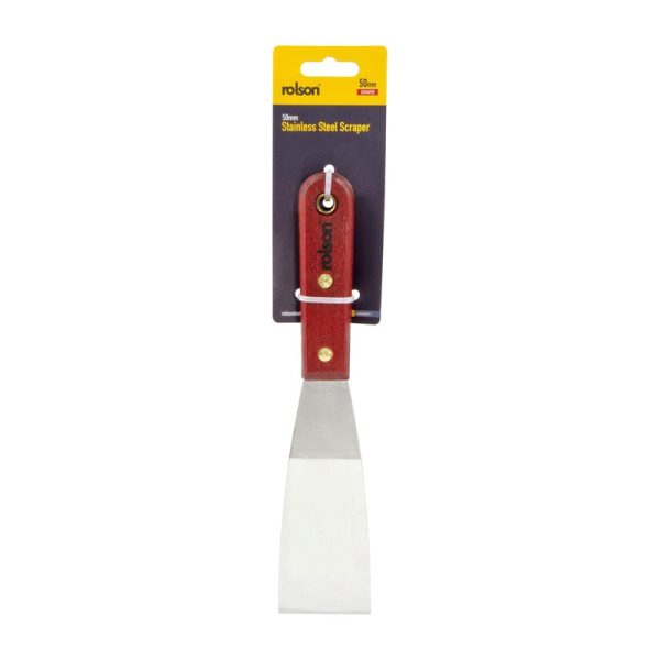 ROLSON STAINLESS STEEL SCRAPER WOODEN HANDLE 50MM