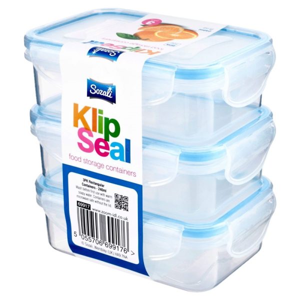 SOZALI KLIPSEAL FOOD CONTAINER RECTANGLAR 240ML 3PCS