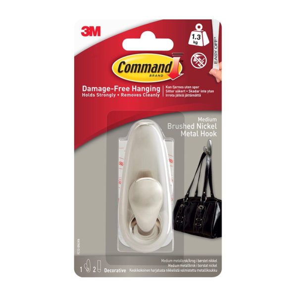 COMMAND MEDIUM METAL HOOK BRUSHED NICKEL
