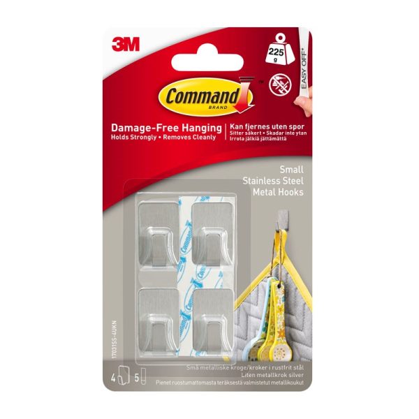 COMMAND SMALL METAL HOOK STAINLESS STEEL 4PC
