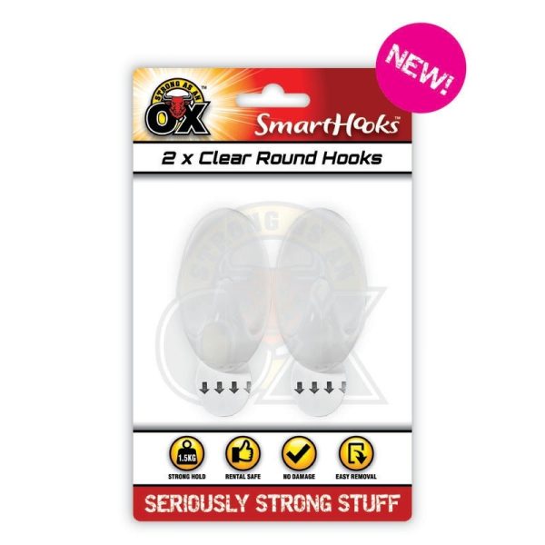 STRONG AS AN OX CLEAR ROUND HOOKS PACK OF 2