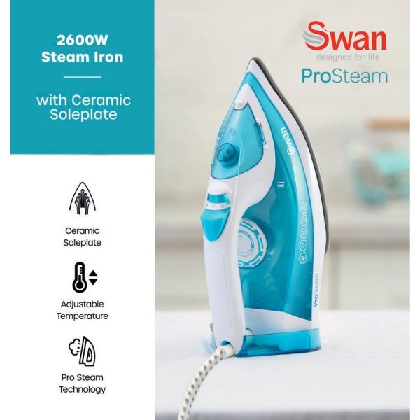 SWAN STEAM IRON 2600W WHITE AQUA