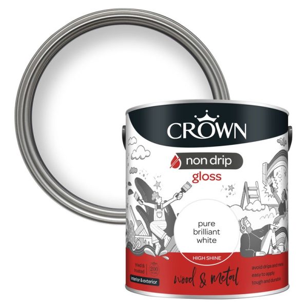 CROWN PAINTS NON DRIP GLOSS WHITE 2.5LITRE