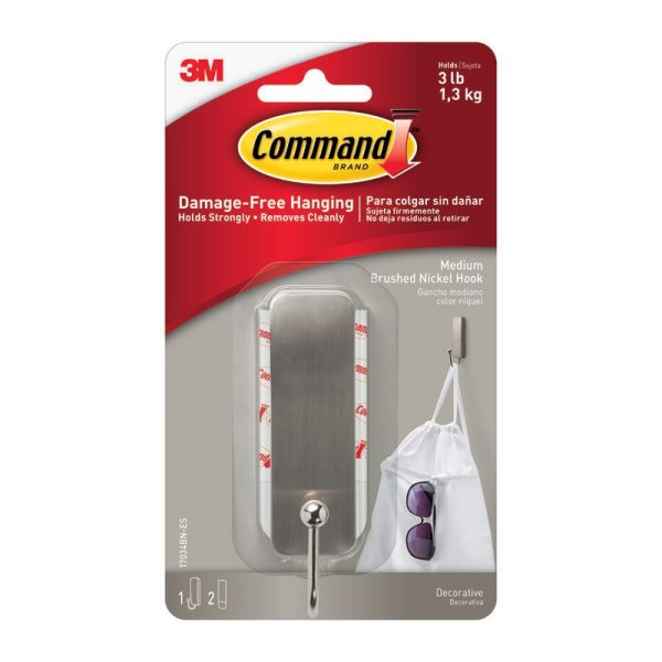 COMMAND LARGE BRUSHED NICKEL DOUBLE HOOK