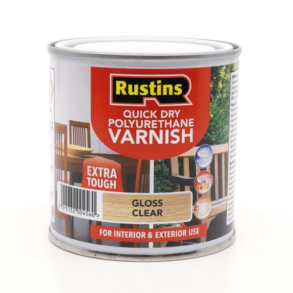 RUSTINS QUICK DRY POLY VARNISH GLOSS CLEAR 250ML