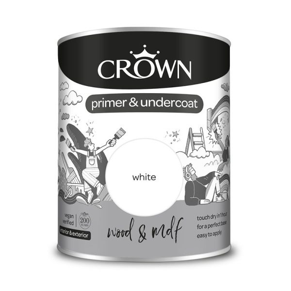 CROWN PAINTS QUICK DRY WOOD PRIMER UNDERCOAT WHITE750ML