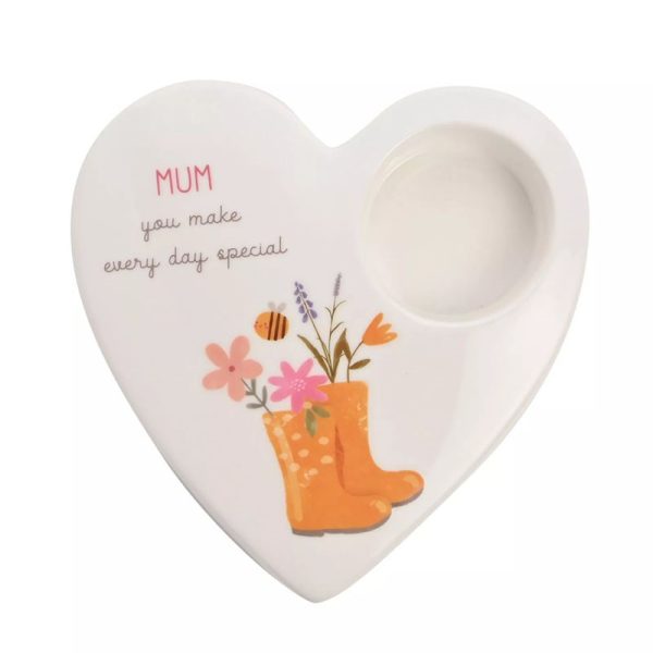 LOVE LIFE CERAMIC TEA LIGHT CANDLE HOLDER MUM