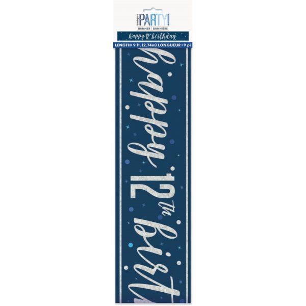HAPPY 12TH BIRTHDAY BANNER BLUE 9FT