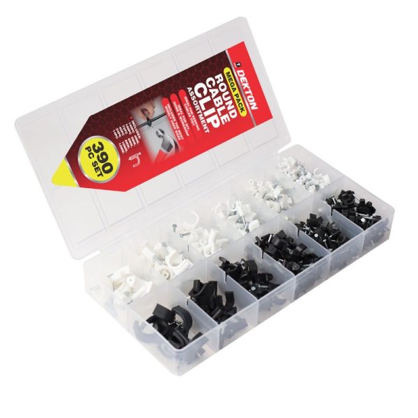 DEKTON ROUND CABLE CLIP ASSORTMENT 390PCS
