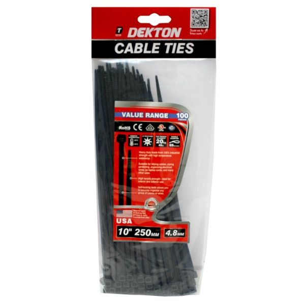 DEKTON CABLE TIES BLACK 100PCS 4.8MMX250MM