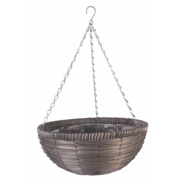 SLATE FAUX RATTAN HANGING BASKET 14IN