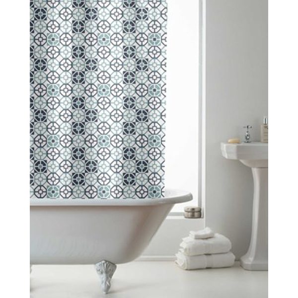 COUNTRYCLUB PEVA SHOWER CURTAIN WITH HOOKS GEO TILES