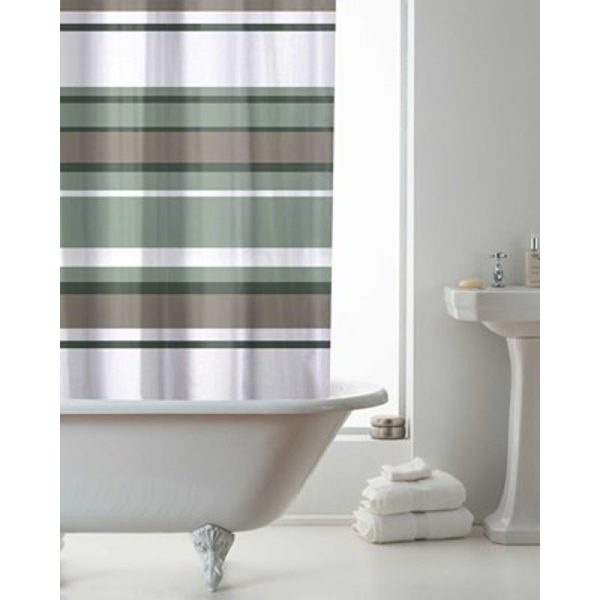 COUNTRYCLUB PEVA SHOWER CURTAIN WITH HOOKS STRIPE SAGE