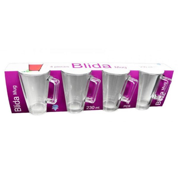 BILDA MUG GLASS 230 ML PACK OF 4