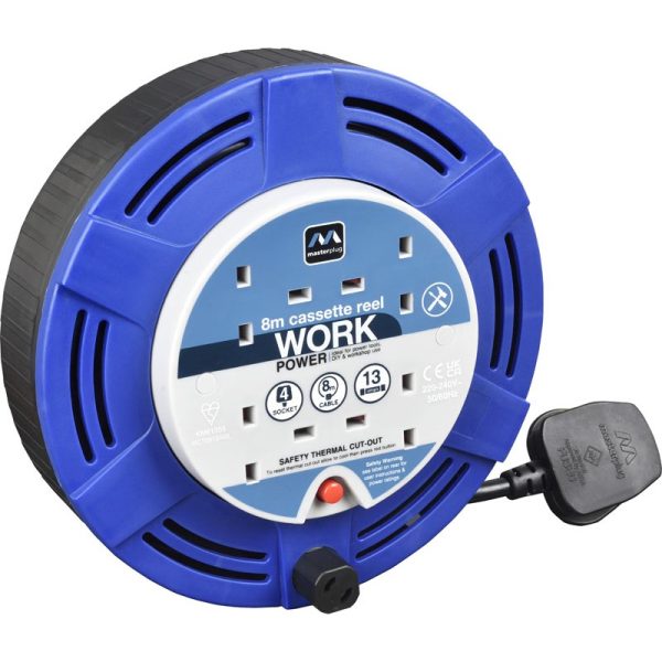 MASTERPLUG 8 METRE 4 SOCKET EXTENSION REEL