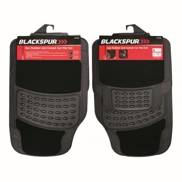 BLACKSPUR CAR MAT RUBBER & CARPET 4PC SET