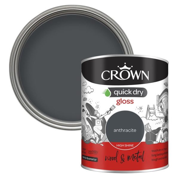 CROWN PAINTS QUICK DRY GLOSS ANTHRACITE 750ML