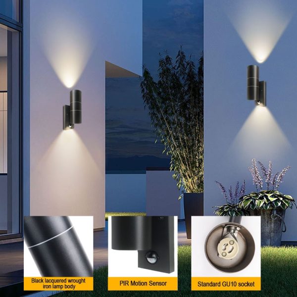 EXTRASTAR OUTDOOR DOUBLE WALL LIGHT UP & DOWN WITH MOTION SENSOR BLACK