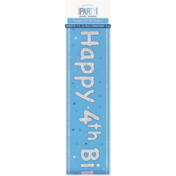 HAPPY 4TH BIRTHDAY BANNER BLUE 9FT