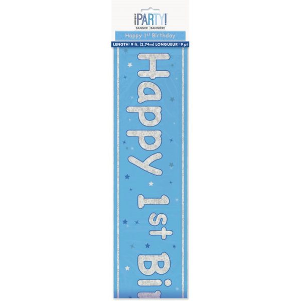 HAPPY 1ST BIRTHDAY BANNER BLUE 9FT