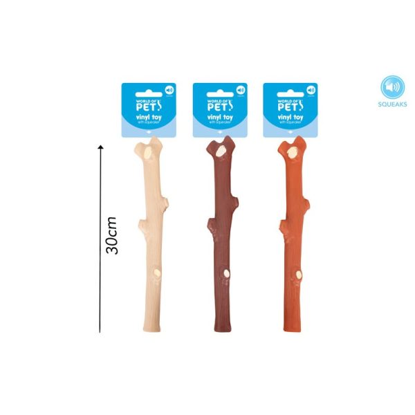 WORLD OF PETS SQUEAKY VINYL DOG STICK 3 COLOURS